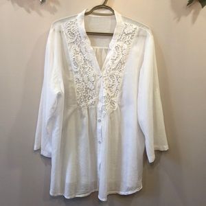 Women’s Popover Collar /Lace Details Blouse/ Beach Cover